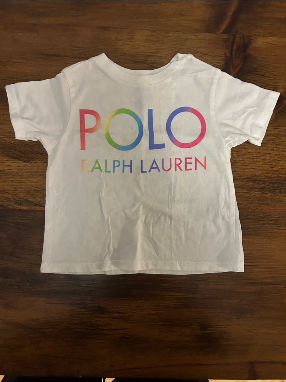 Ralph Lauren White Kids Tee with Rainbow POLO Logo